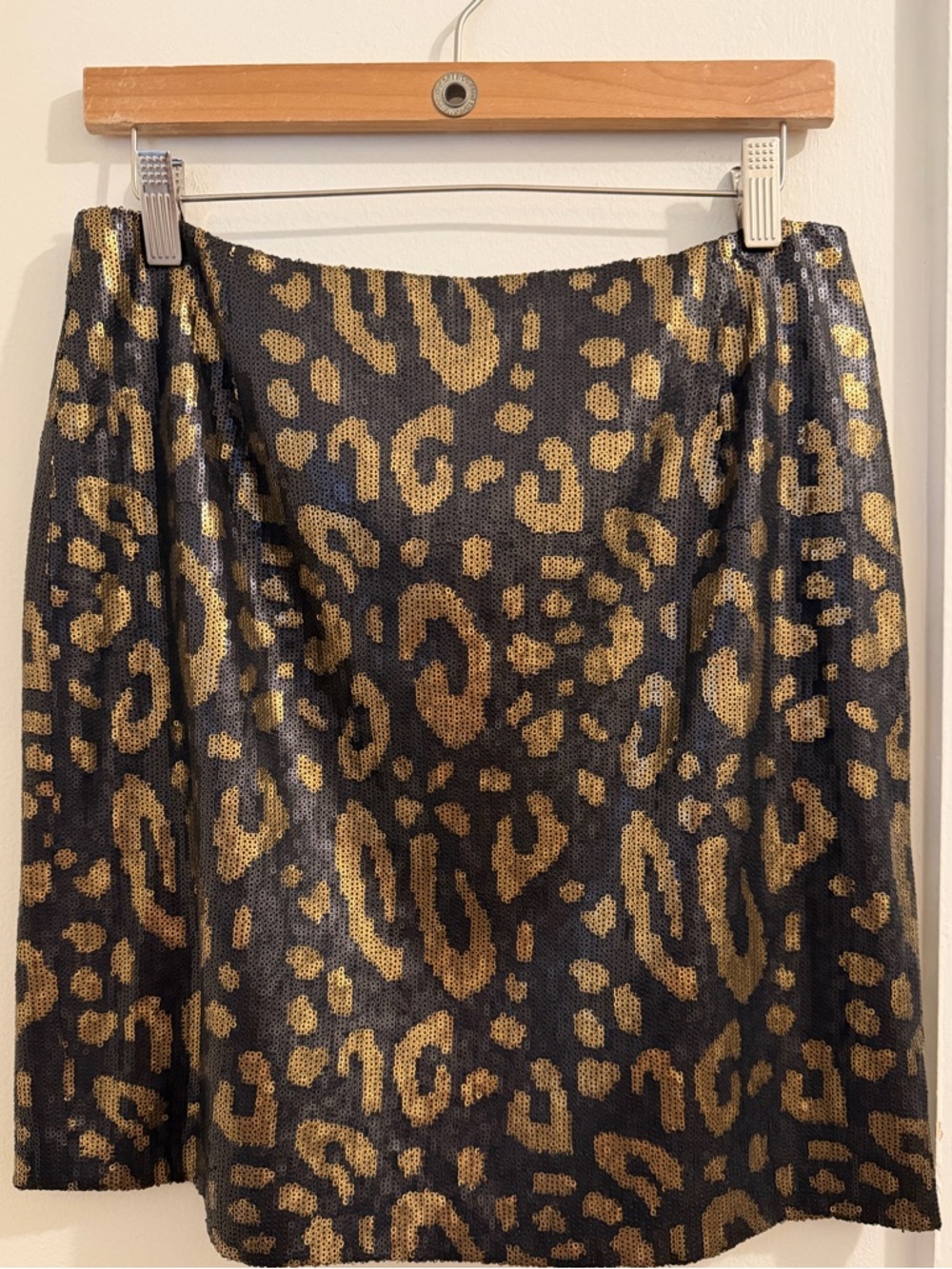 Tahari Gold and Black Leopard Sequin Skirt